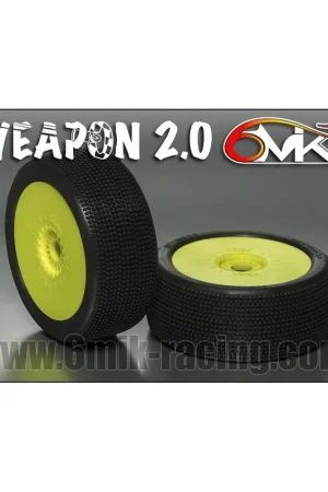 6MIK - Coppia gomme 1 8 Buggy Weapon 2.0 (0/18° Soft) incollate su cerchio Giallo (2) Esclusivo