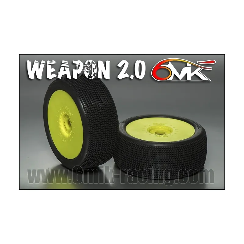 6MIK - Coppia gomme 1 8 Buggy Weapon 2.0 (0/18° Soft) incollate su cerchio Giallo (2) Esclusivo