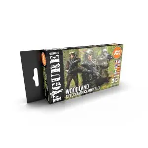 Ultimissimo Modello AK INTERACTIVE SET colori acrilici 3rd Generation 17mL - MODERN WOODLAND AND FLECKTARN CAMOUFLAGES 3G