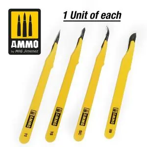 Esclusivo Ammo of Mig Standard Blade Set – 4 pcs. (1 Standard Blade Straight + 1 Blade Curved + 1 Blade Ripper + 1 Blade Curved Large) - 4 scalpels in plastic bag