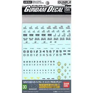 BANDAI GUNDAM DECAL 30 MG MULTI EARTH FED 1 Solo Oggi