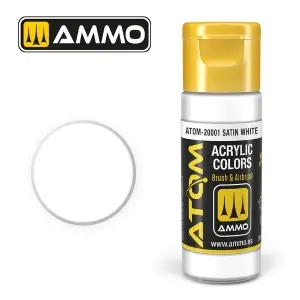 ATOM by Ammo of Mig COLOR Satin White; acrylic paint 20ml Occasione