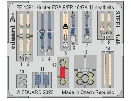 Ultime Pezzi EDUARD FE1391 Hunter FGA 9/FR 10/GA 11 Fotoincisioni cinture di sicurezza acciaio per Airfix