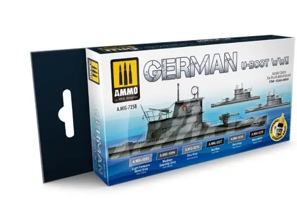 AMMO OF MIG 7258 German U-Boot WWII Set - set di pittura con 6 colori Non Perdere