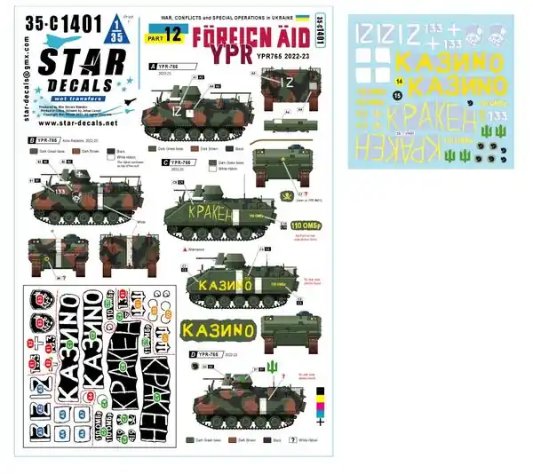 War in Ukraine 12 - Aiuti esteri all‘Ucraina - Contrassegni YPR-765 - STAR DECALS 35-C1401 Popolare